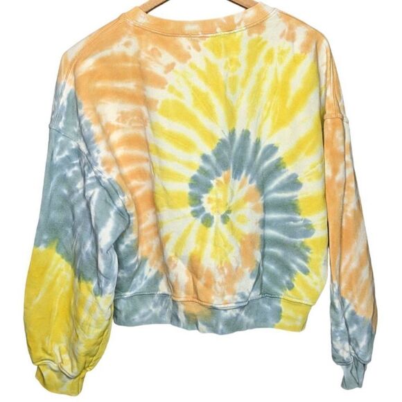 AGOLDE Balloon Sleeve Tie-Dye Sweatshirt Cropped Yellow Blue Small A7044 - Picture 2 of 6